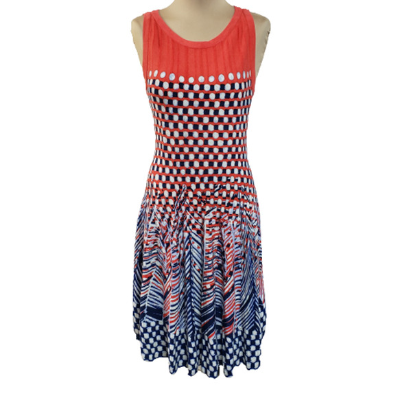 NIC+ZOE Dresses & Skirts - NIC + ZOE Fiore Orange Fit & Flare Abstract Dot and Feather Knit Dress Sz XL